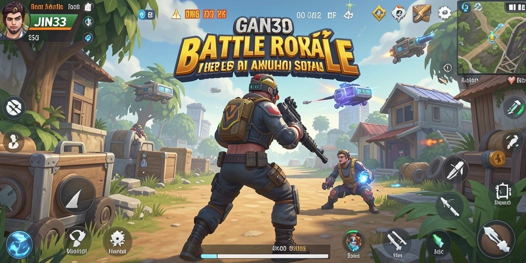 Screenshot gameplay seru dalam JIN33 Battle Royale.