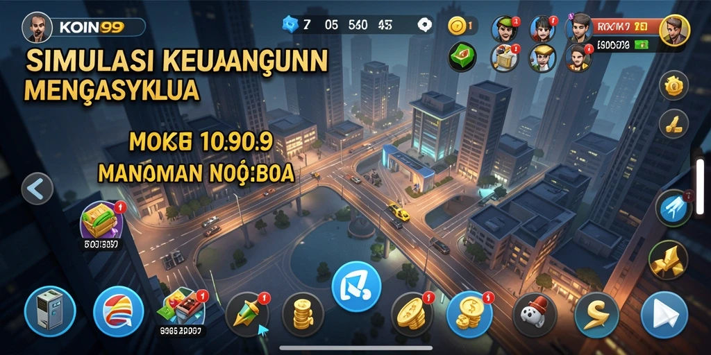 Tampilan gameplay KOIN99 yang menampilkan simulasi keuangan yang menarik.