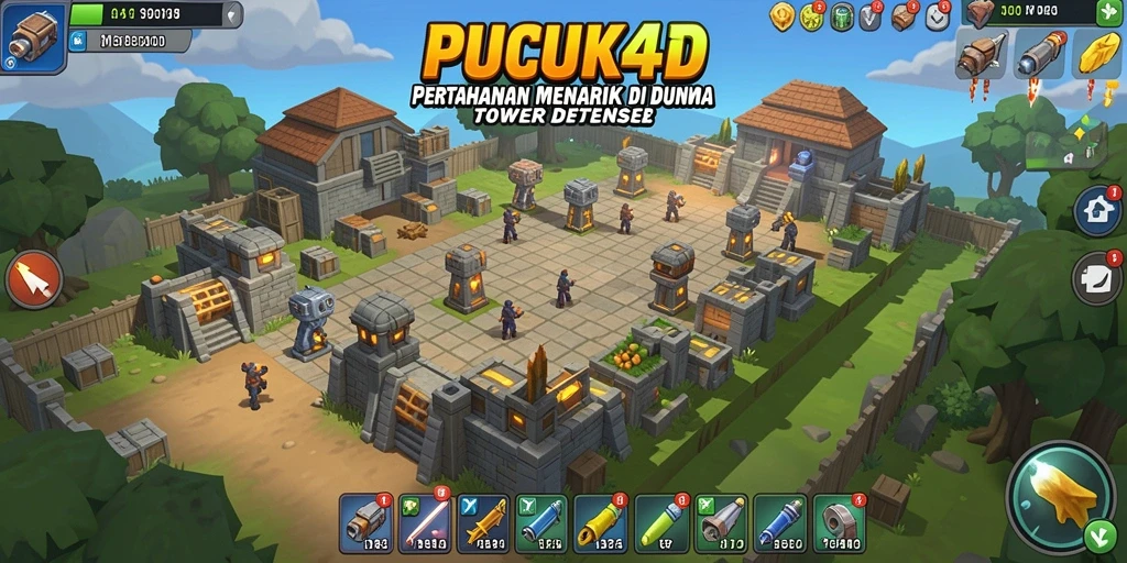 Screenshot gameplay Tower Defense PUCUK4D yang mendebarkan.
