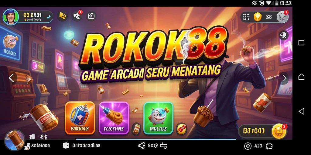 Screenshot utama ROKOK88 menampilkan gameplay yang seru dan interaktif.