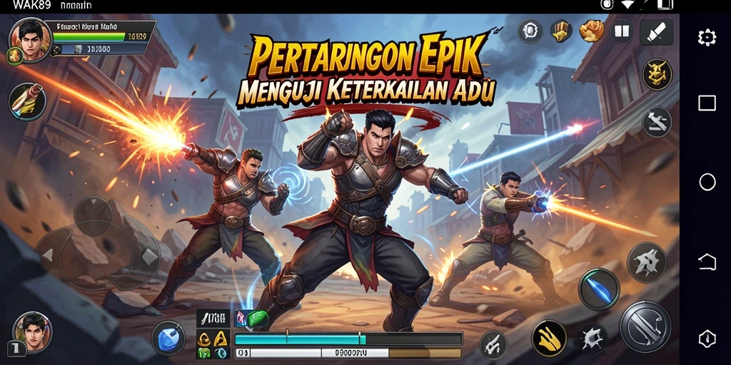 Tampilan gameplay menegangkan dalam WAK89 saat karakter bertarung habis-habisan.